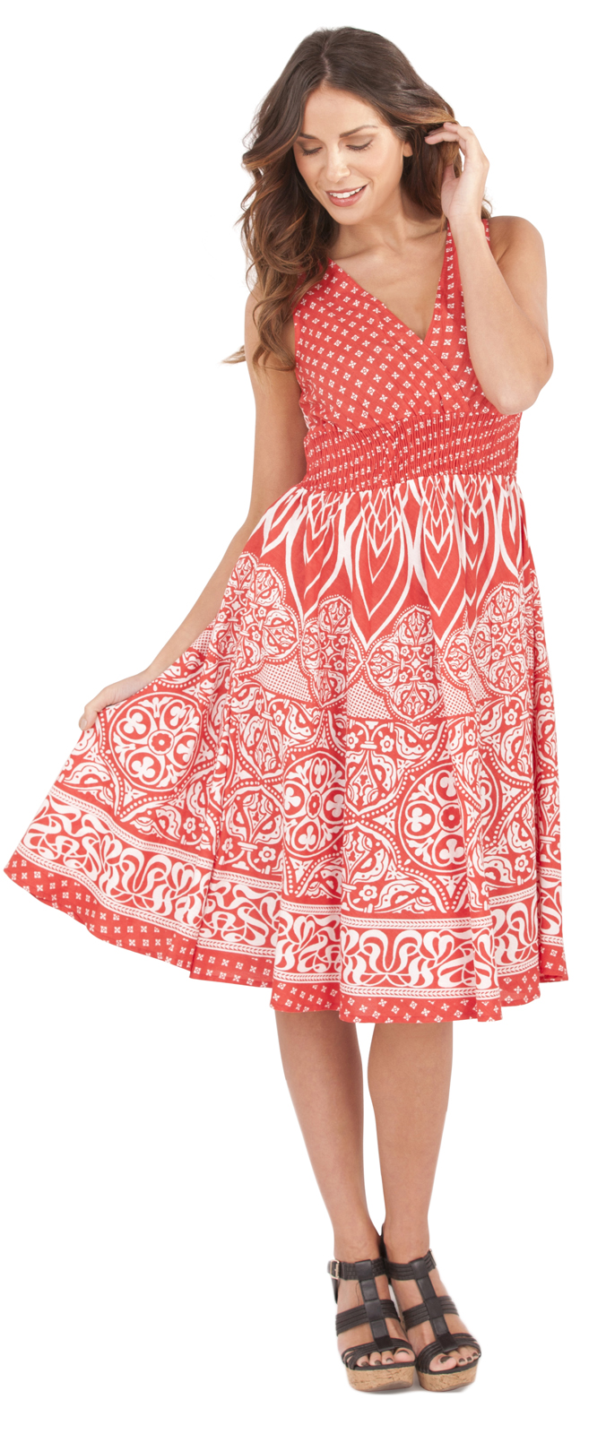 Womens Dress V Neck Floral Summer Dress Mid Length Ladies Sundress Size